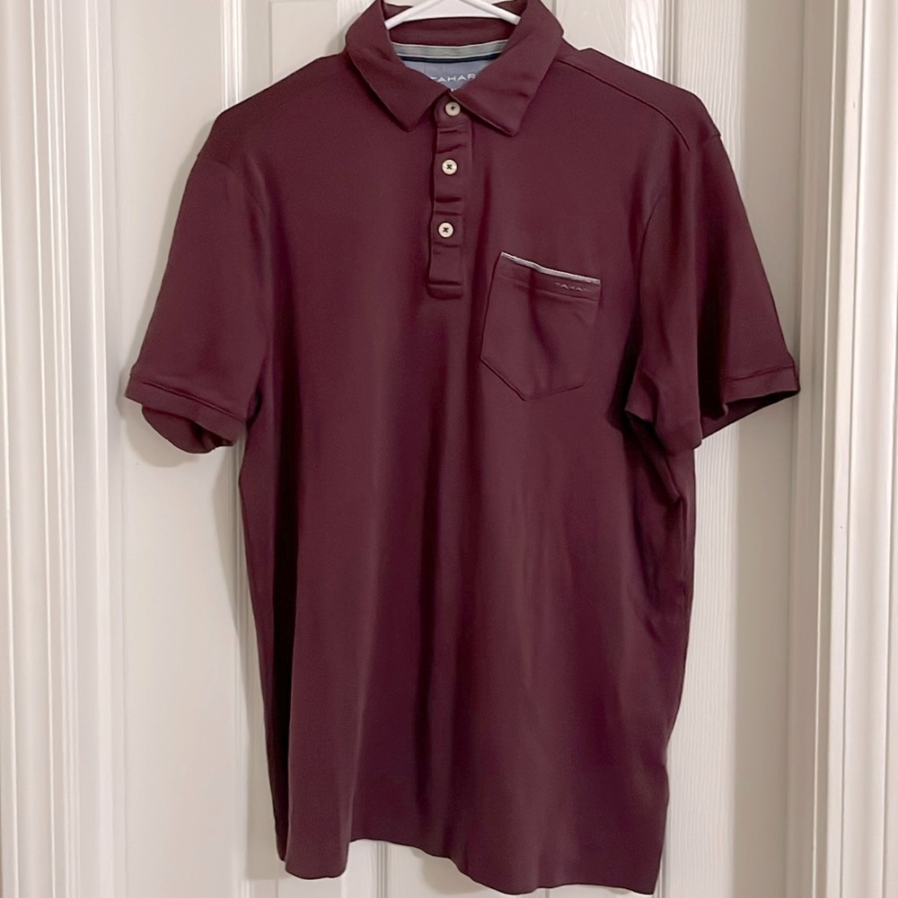 Tahari Polo Short Sleeve Shirt - Burgundy - Medium